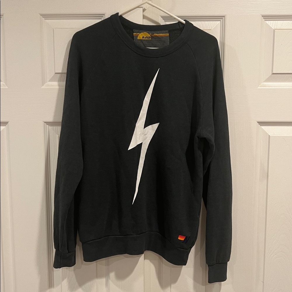 Aviator Nation Black Crewneck with White Lightning Bolt